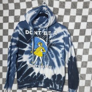 Blue and White Tie-Dye Hoodie with Graphic Print